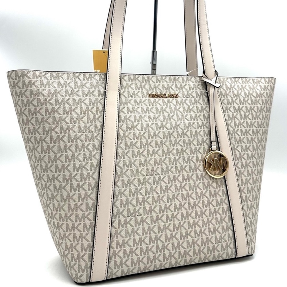 Michael Kors Pratt Large Signature Logo Tote Bag Light Cream Multi - Picture 2 of 11